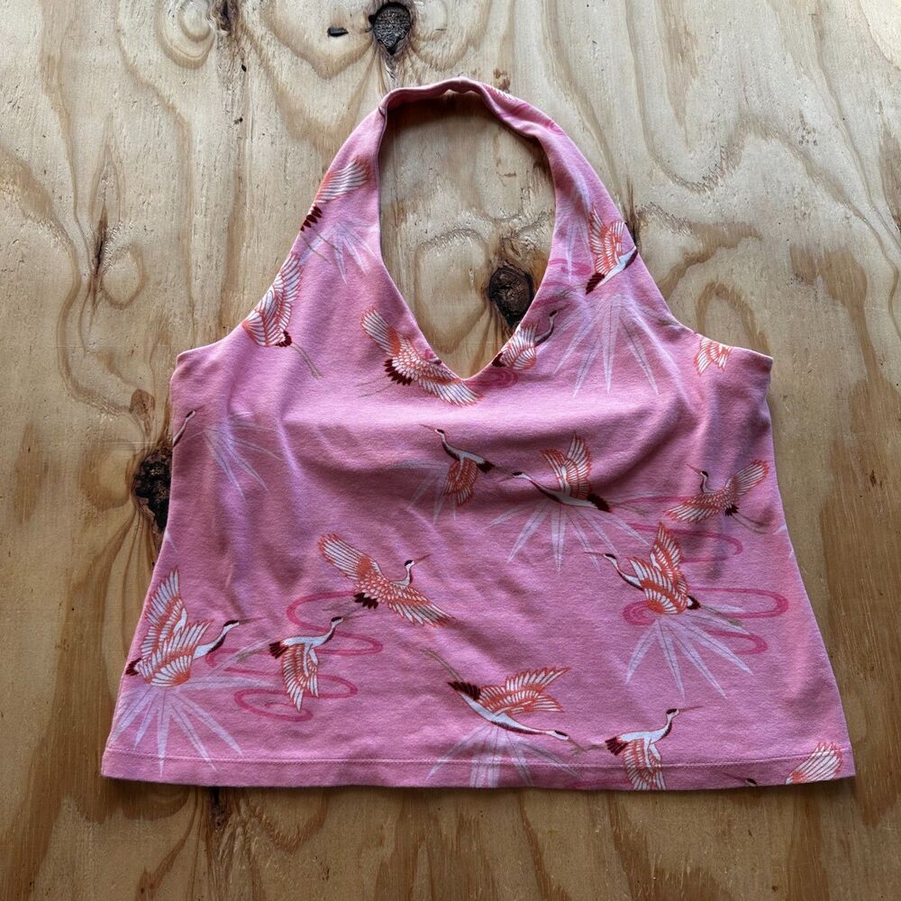 New York & Company Pink Crane Halter Top - XL